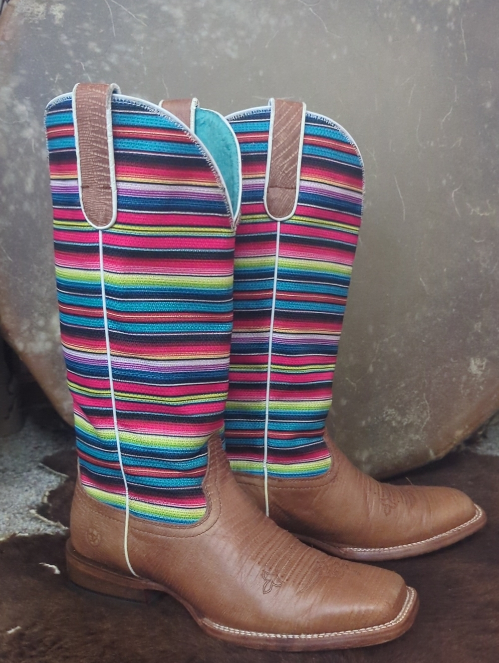 ARIAT Gringa Serape print leather cowgirl western boots square toe sz 10 EUC